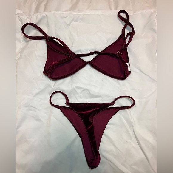 Cami Velvet String Thong Bikini Set - Burgundy - Picture 8 of 10